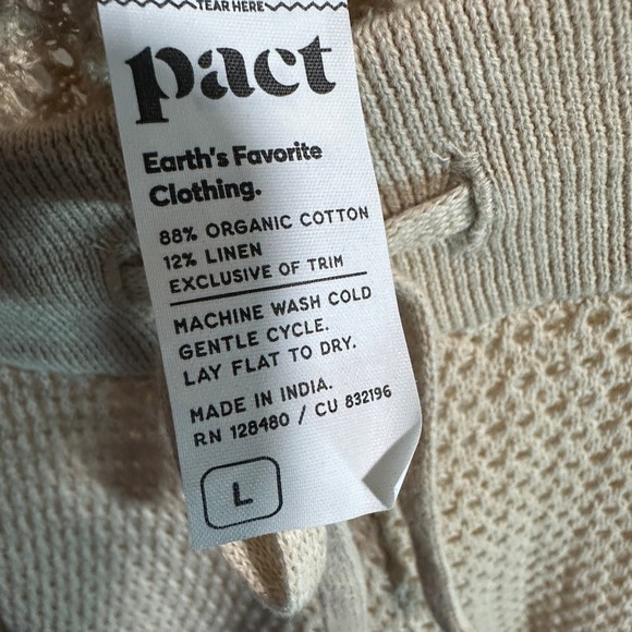 NEW Pact Sandshell Beachside Crochet Top Pants Set Organic Cotton Linen Womens L - Picture 10 of 10